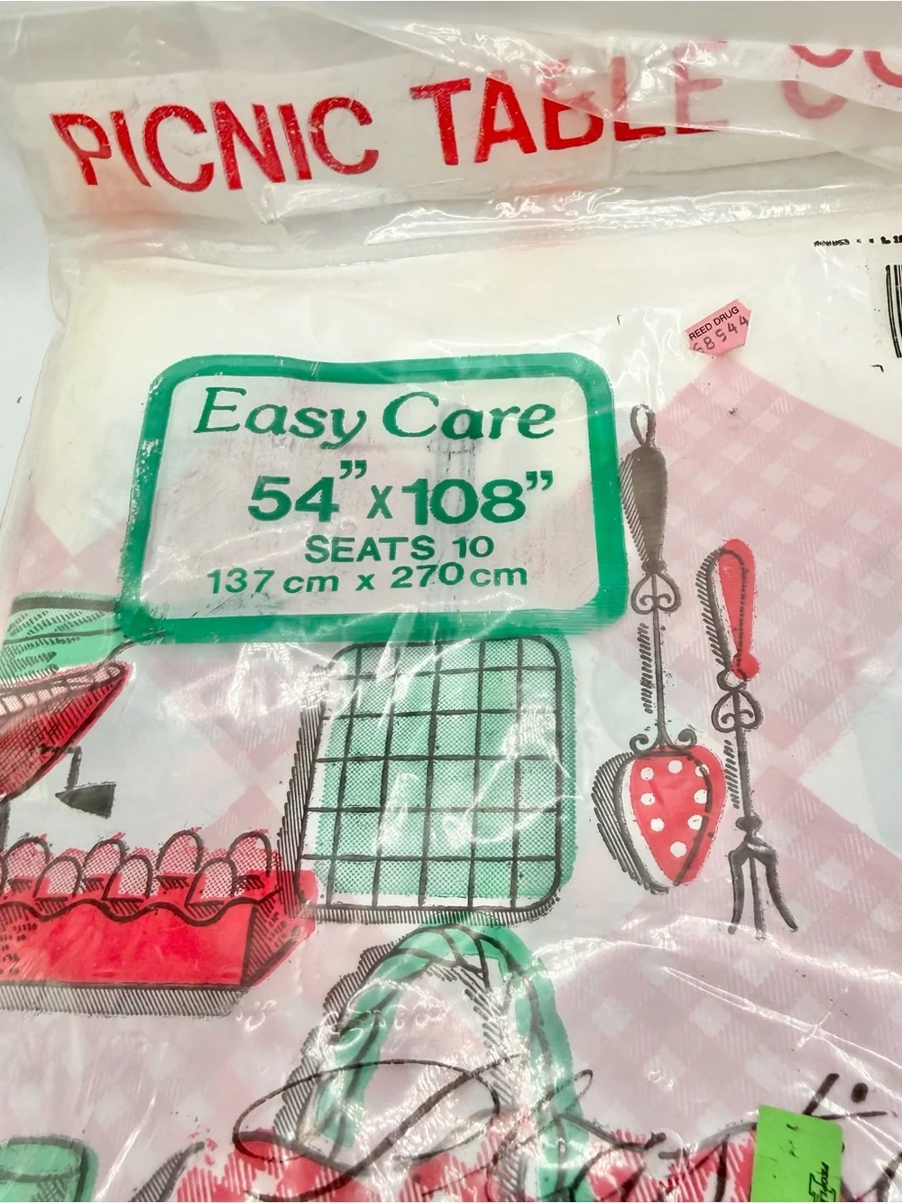 Vintage Carnation Picnic Tablecloth Plastic 54”x 108” Red BBQ Pattern Prop Retro